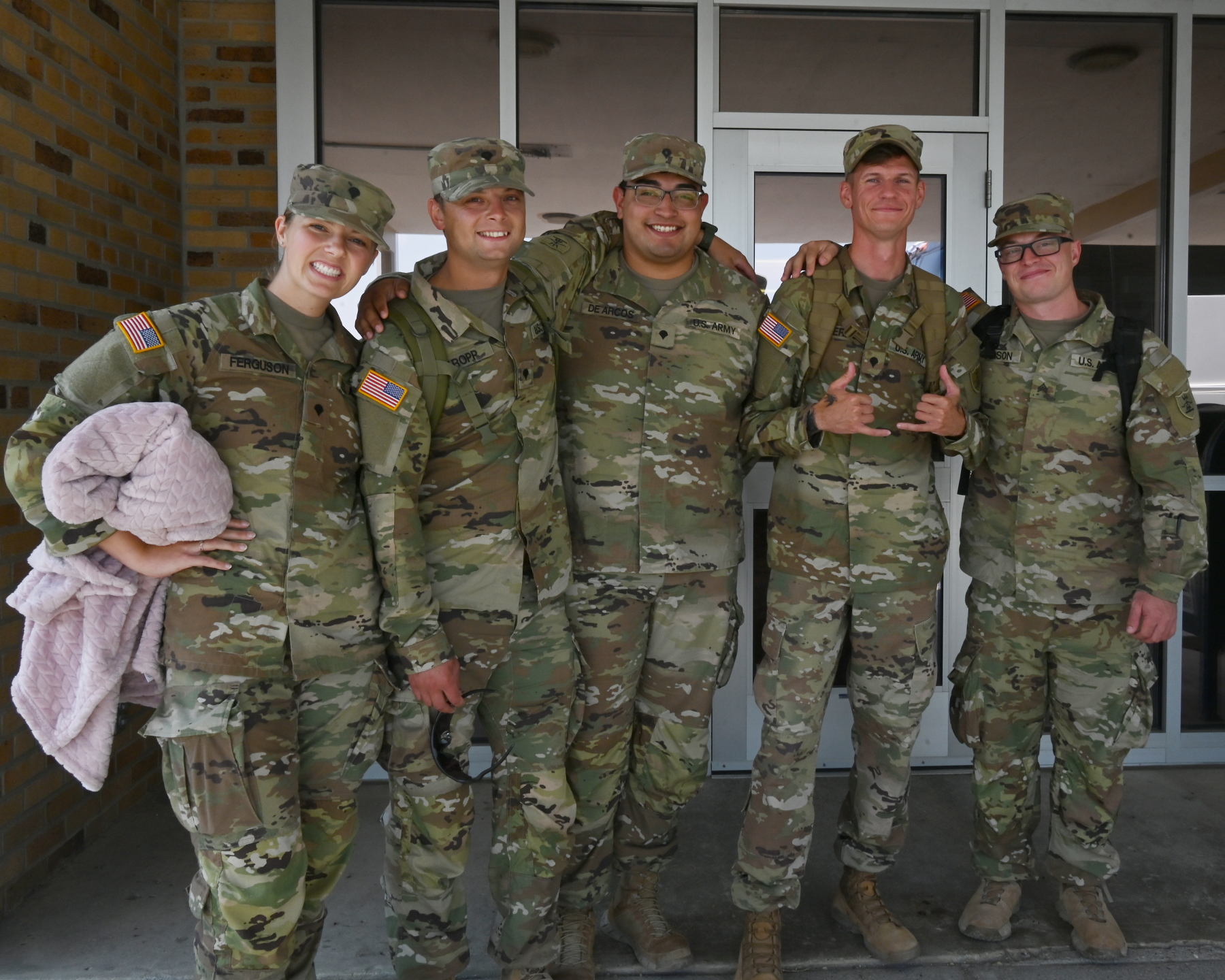 Soldiers of the 188th Engineer Co. pose for a group shot after returning from the the Southwest Border.