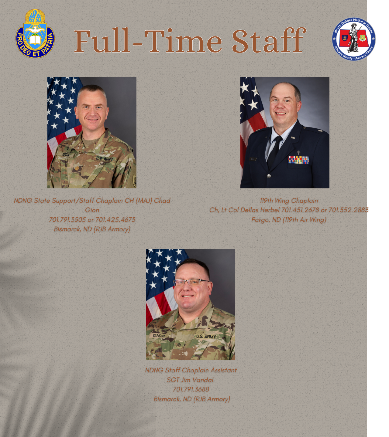 Office of Chaplain Contact Numbers