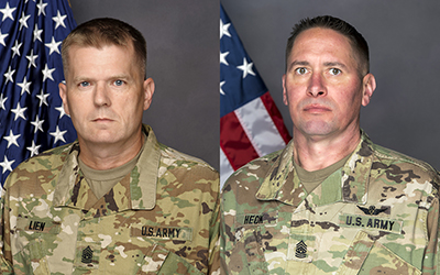 Command Sgt. Maj David Lien (Left) and Command Sgt. Maj. Derek Heck