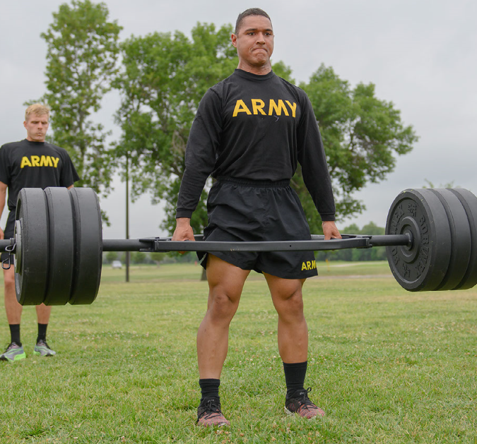 Sgt. Lenzel Koskela, 191st Military Police Company, performs in the dead lift event during the Army Combat Fitness Test at the Best Warrior Competition on Aug. 13. (U.S. Army National Guard photo by Spc. Drew Ward, 116th Public Affair Detachment)