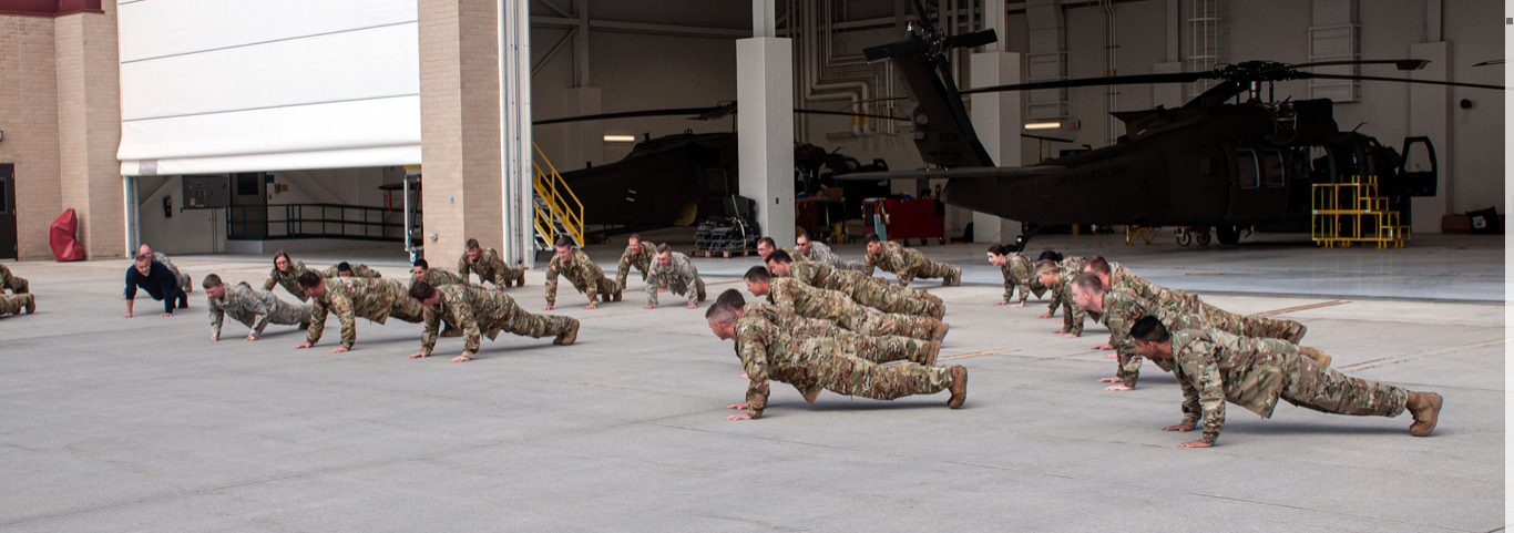 About 25 Soldiers of Charlie Company, 2nd Battalion, 285th Aviation Regiment participated in the '22 push-up challenge' at the Army Aviation Support Facility in Bismarck, N.D. on August 20. The purpose of this nation-wide challenge's is to raise awareness that 22 Veterans die by suicide per day.